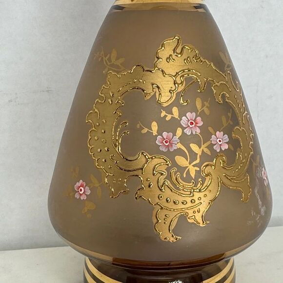 Vintage Gold and Pink Hand Painted Floral Vase - Picture 3 of 10